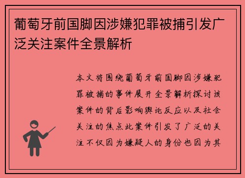 葡萄牙前国脚因涉嫌犯罪被捕引发广泛关注案件全景解析