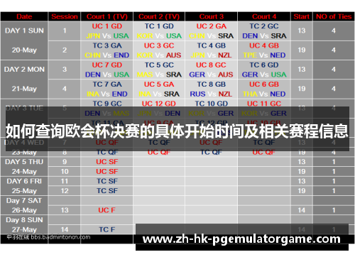 如何查询欧会杯决赛的具体开始时间及相关赛程信息